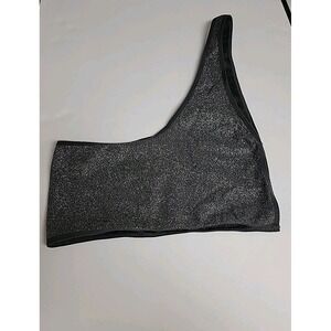 Anthropologie One Shoulder Cropped Bra Top Sparkly Silver Gray Stretch SZ S/M